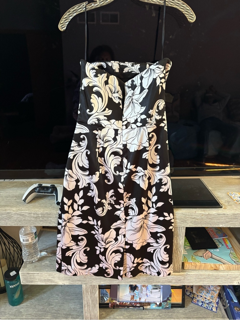 White House Black Market Black and White Strapless Floral Sheath Dress - Picture 4 of 8